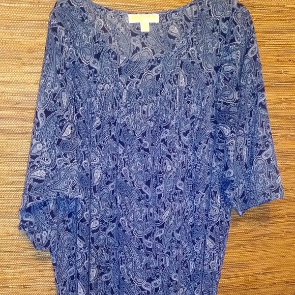 Michael Kors Blue Sheer Paisley Blouse Size 2X – Pleated Yoke, Flowy & Chic - Picture 1 of 9